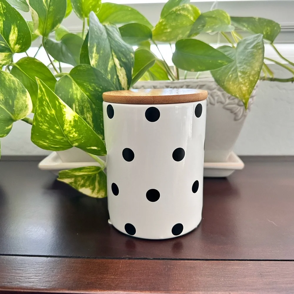 Black & White Polka Dot Personal Ceramic Canister with Lid - NWOT